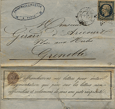 Tarif postal du 1 er juillet 1854
